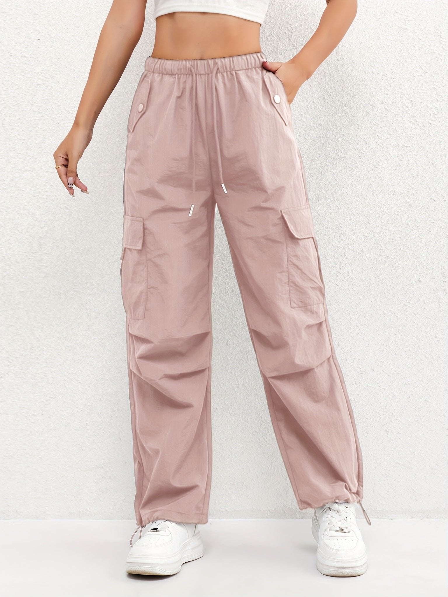 Women's Cargo Parachute Pants - Pink