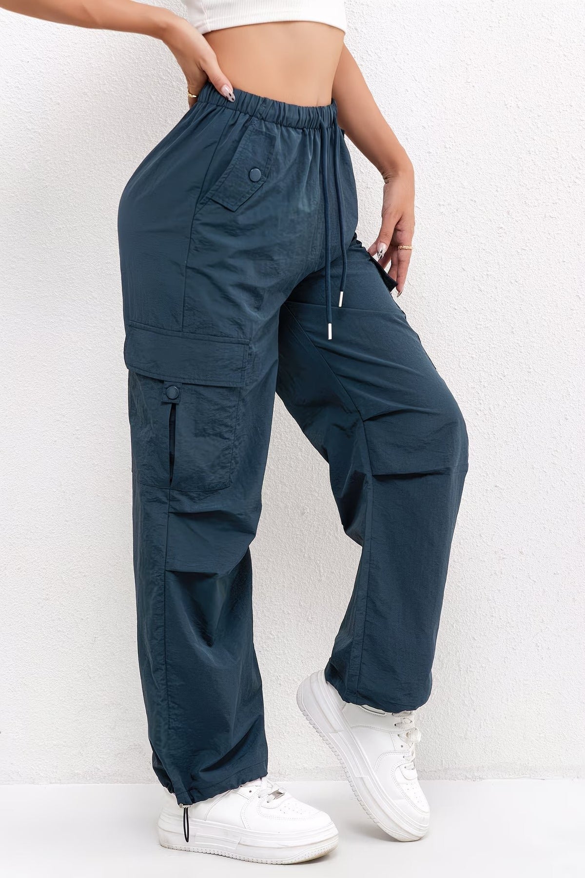Women's Cargo Parachute Pants - Blue
