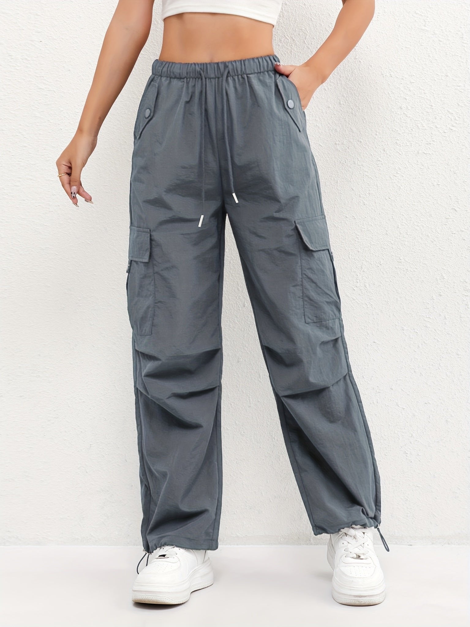 Women's Cargo Parachute Pants - Gray