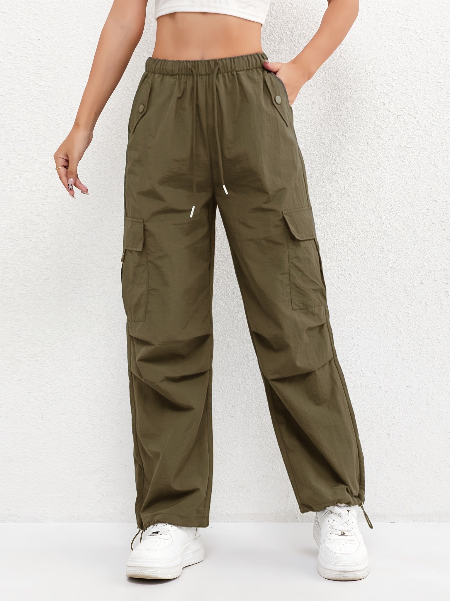 Women's Cargo Parachute Pants - Green