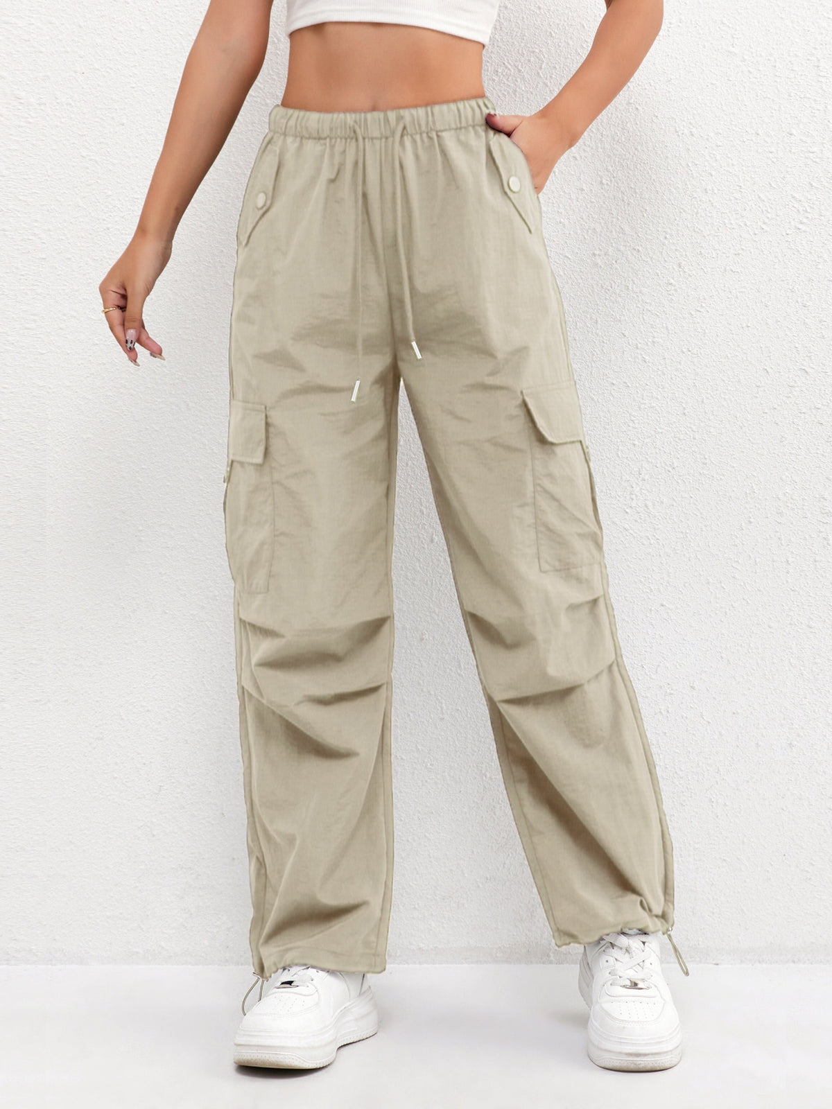 Women's Cargo Parachute Pants - Khaki