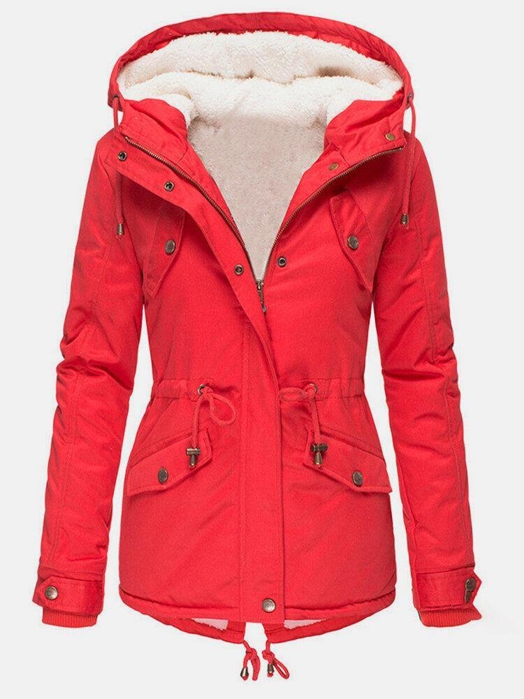 Women's Hooded Parka Jacket - Red
