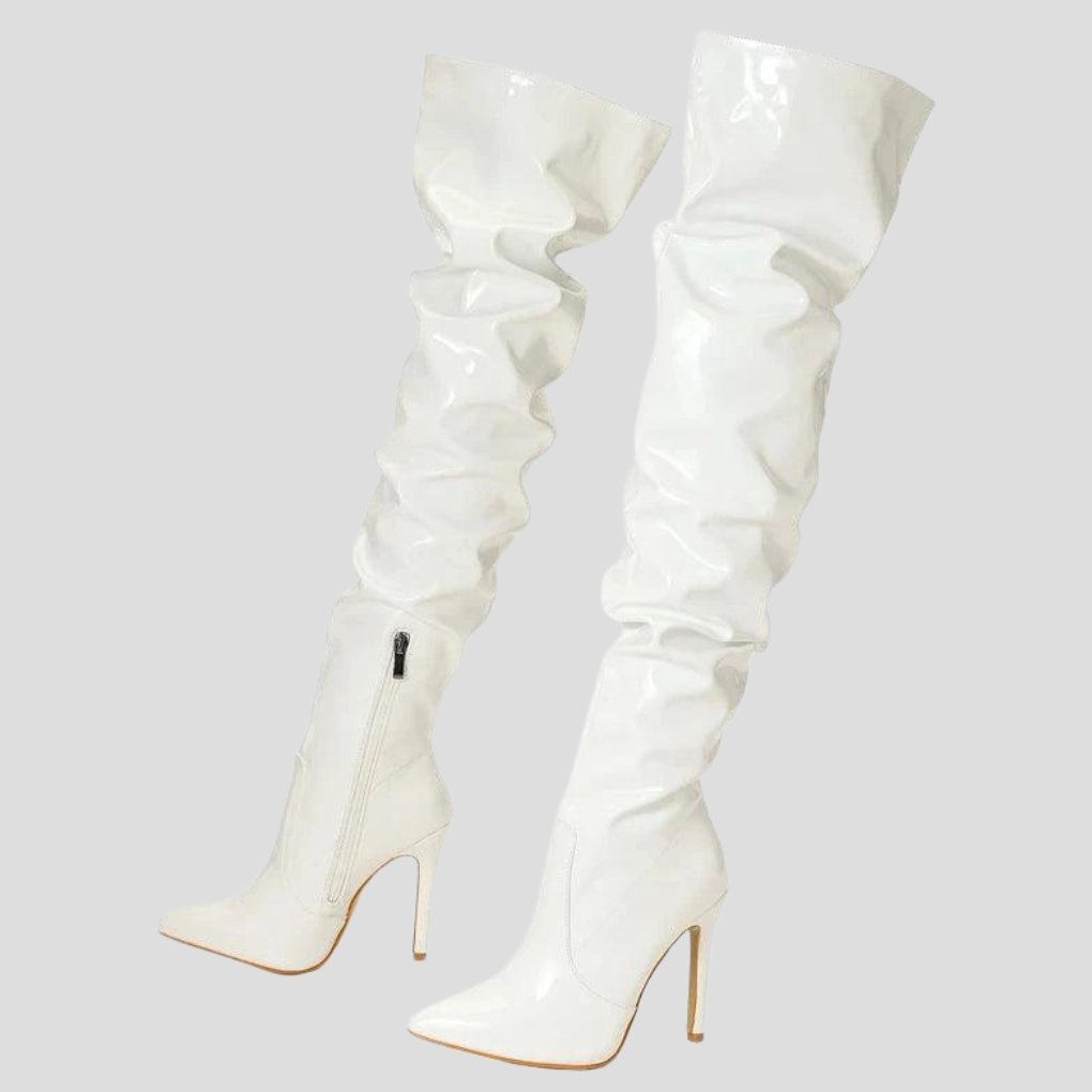 Women's Patent Leather Thigh-High Boots - White