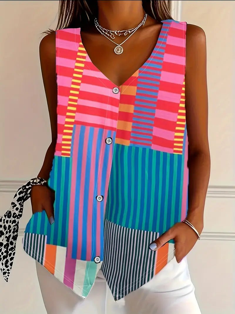 Women's Striped Sleeveless Blouse - MultiColored