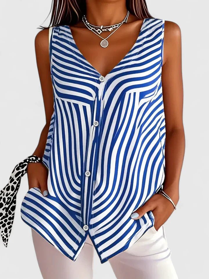 Women's Striped Sleeveless Blouse - Blue