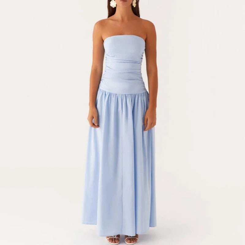 Strapless Floral Maxi Dress - Sky Blue