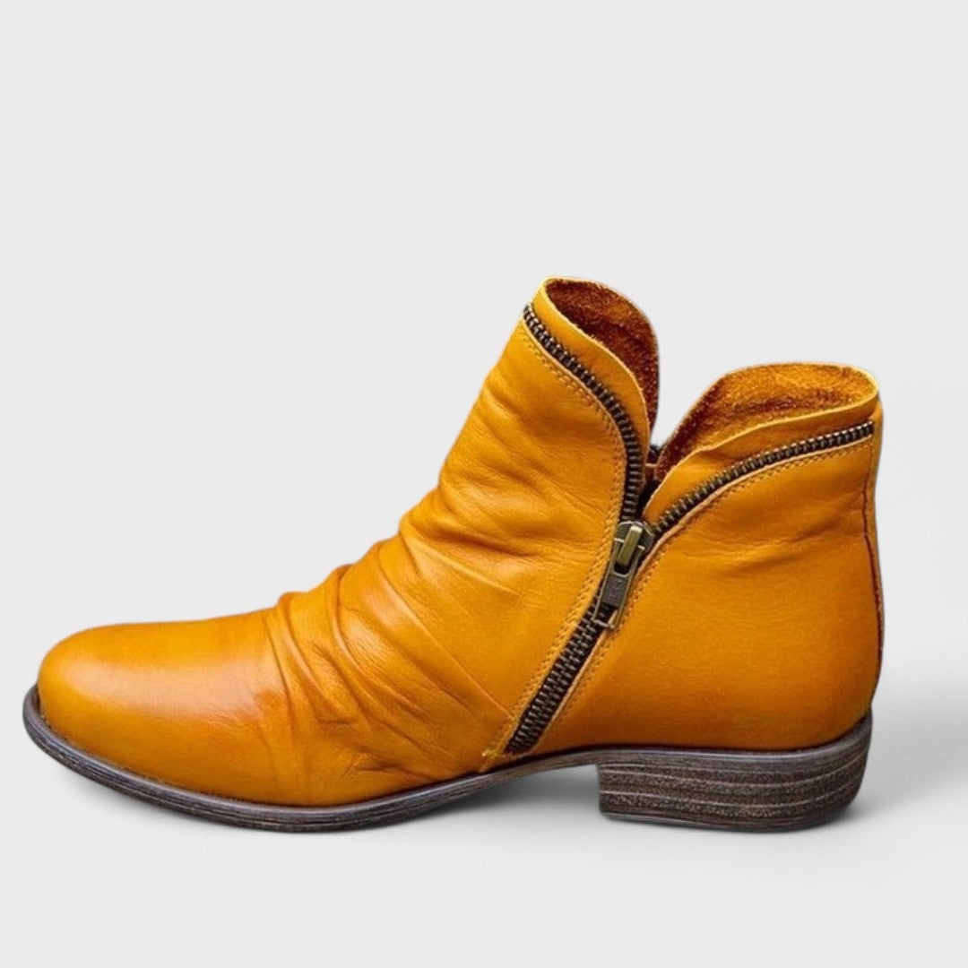 Ruched Block Heel Ankle Boots - Yellow