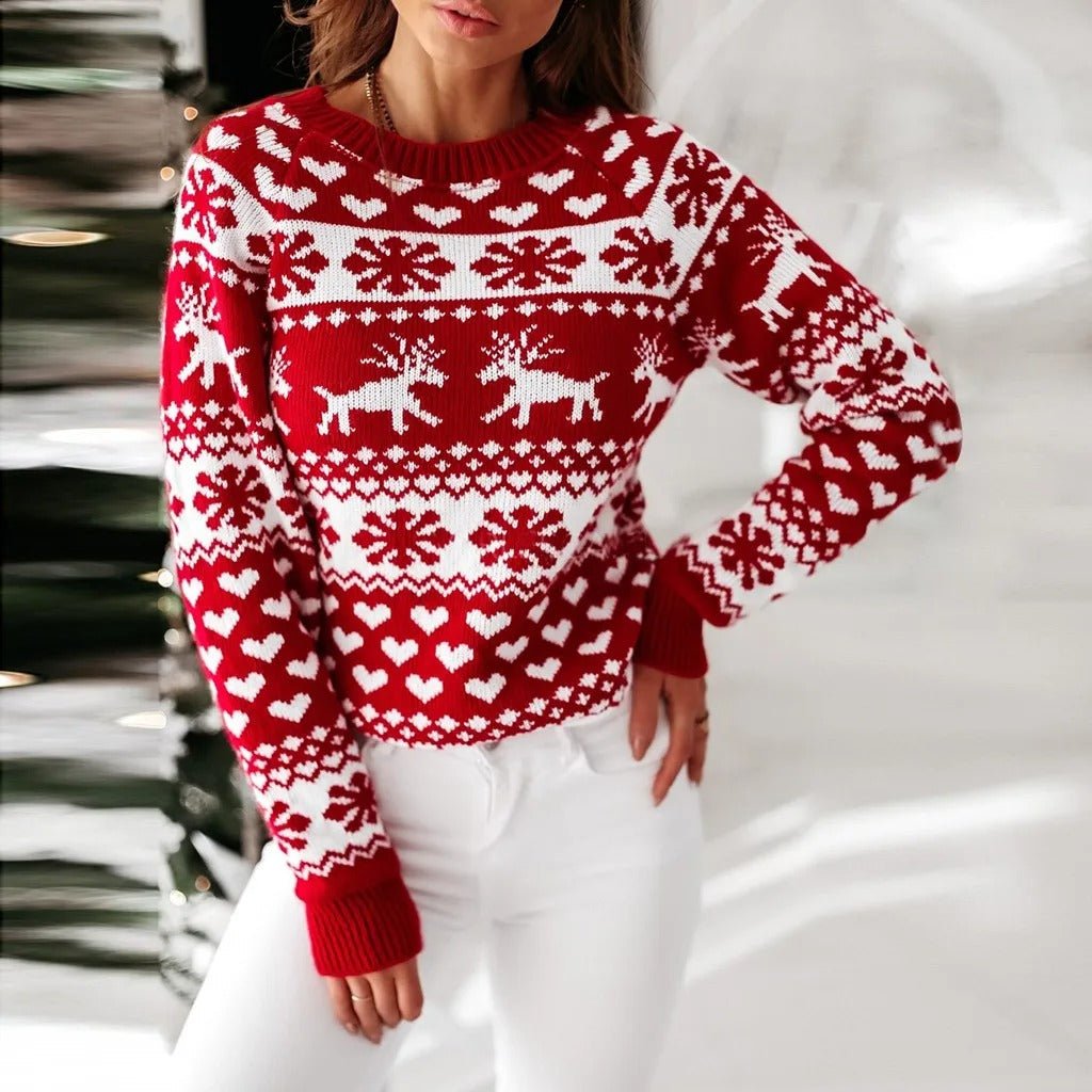 Women's Cropped Fair Isle Sweater - Red