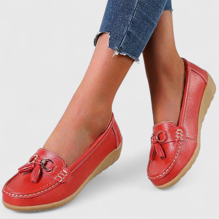 Women's Faux Leather Tassel Loafers - Red