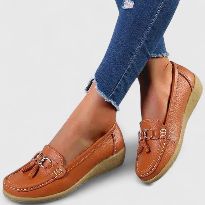 Women's Faux Leather Tassel Loafers - Orange