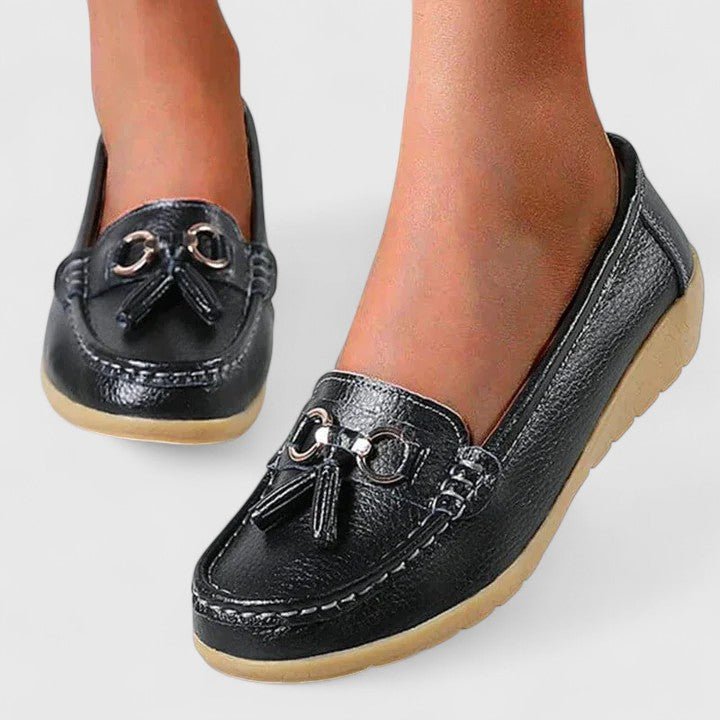 Women's Faux Leather Tassel Loafers - Black