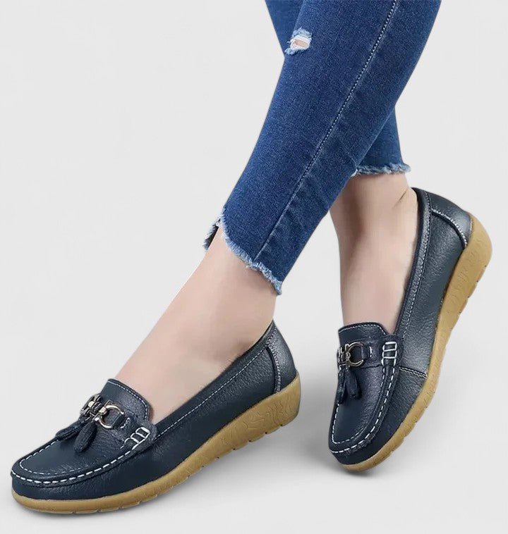 Women's Faux Leather Tassel Loafers - Dark Blue