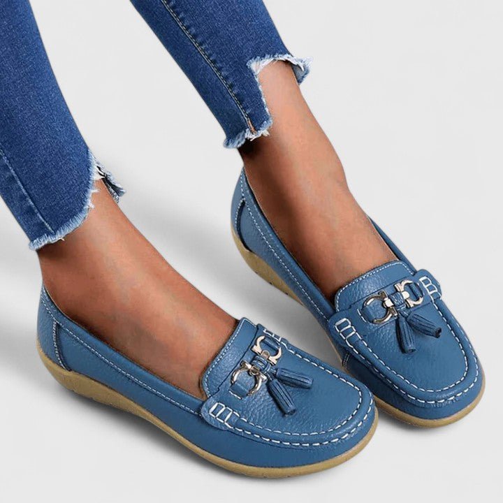 Women's Faux Leather Tassel Loafers - Light Blue
