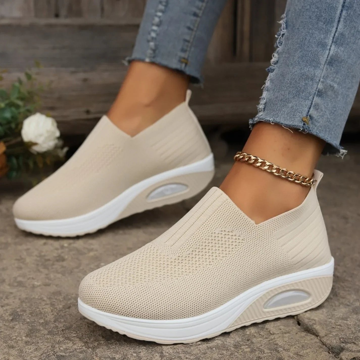 Women's Knit Platform Sneakers - Beige