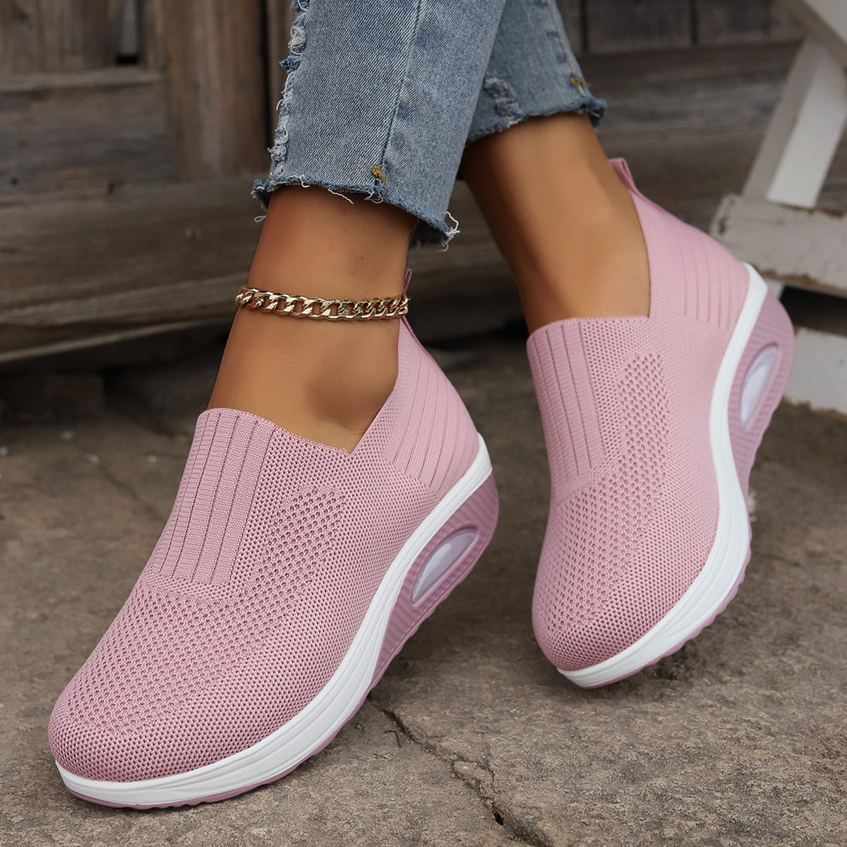 Women's Knit Platform Sneakers - Pink