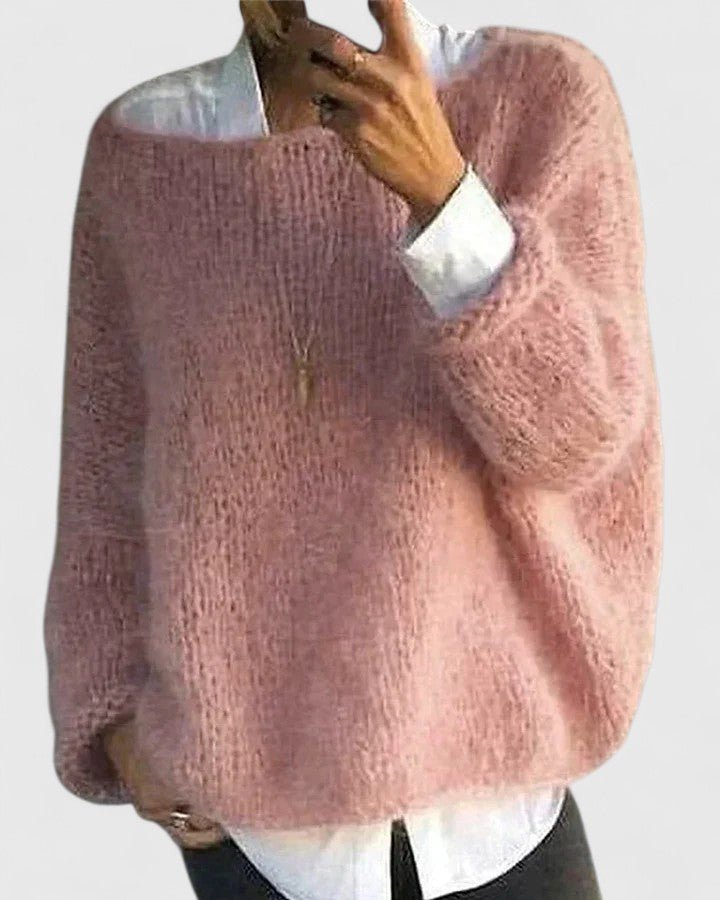 Women's Oversized Off-Shoulder Sweater - Pink