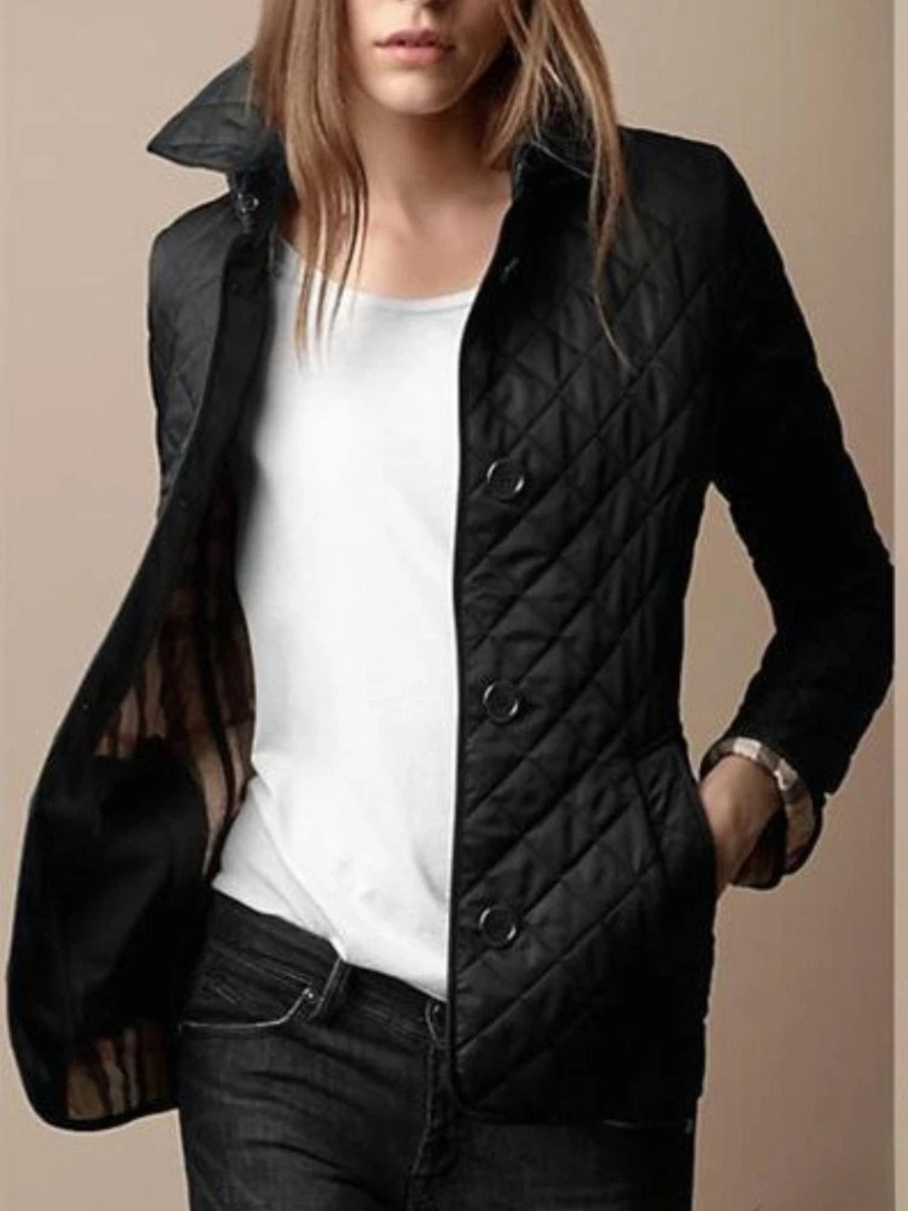 Women's Slim Quilted Jacket - Black