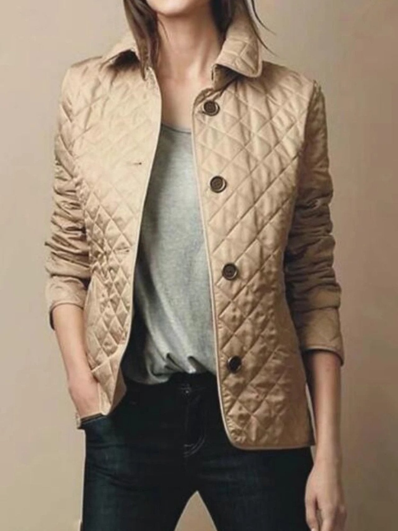 Women's Slim Quilted Jacket - Brown
