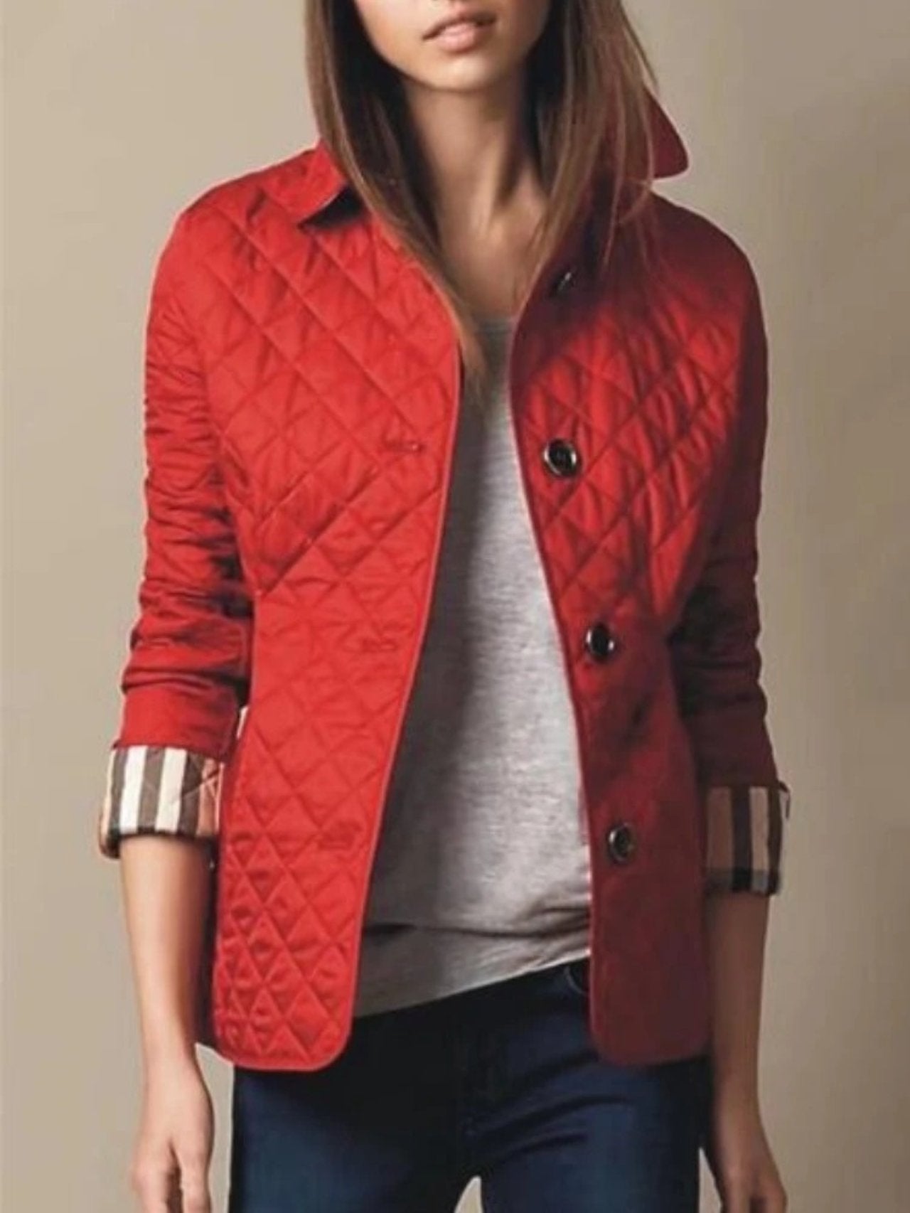 Women's Slim Quilted Jacket - Red
