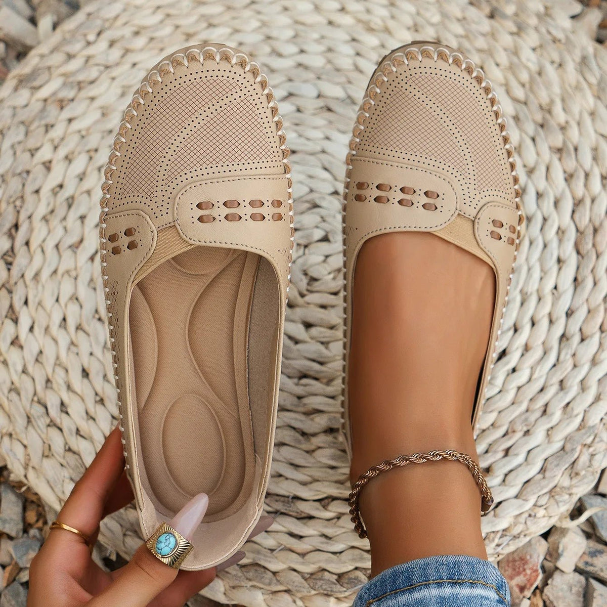Women's Slip-On Loafers - Beige