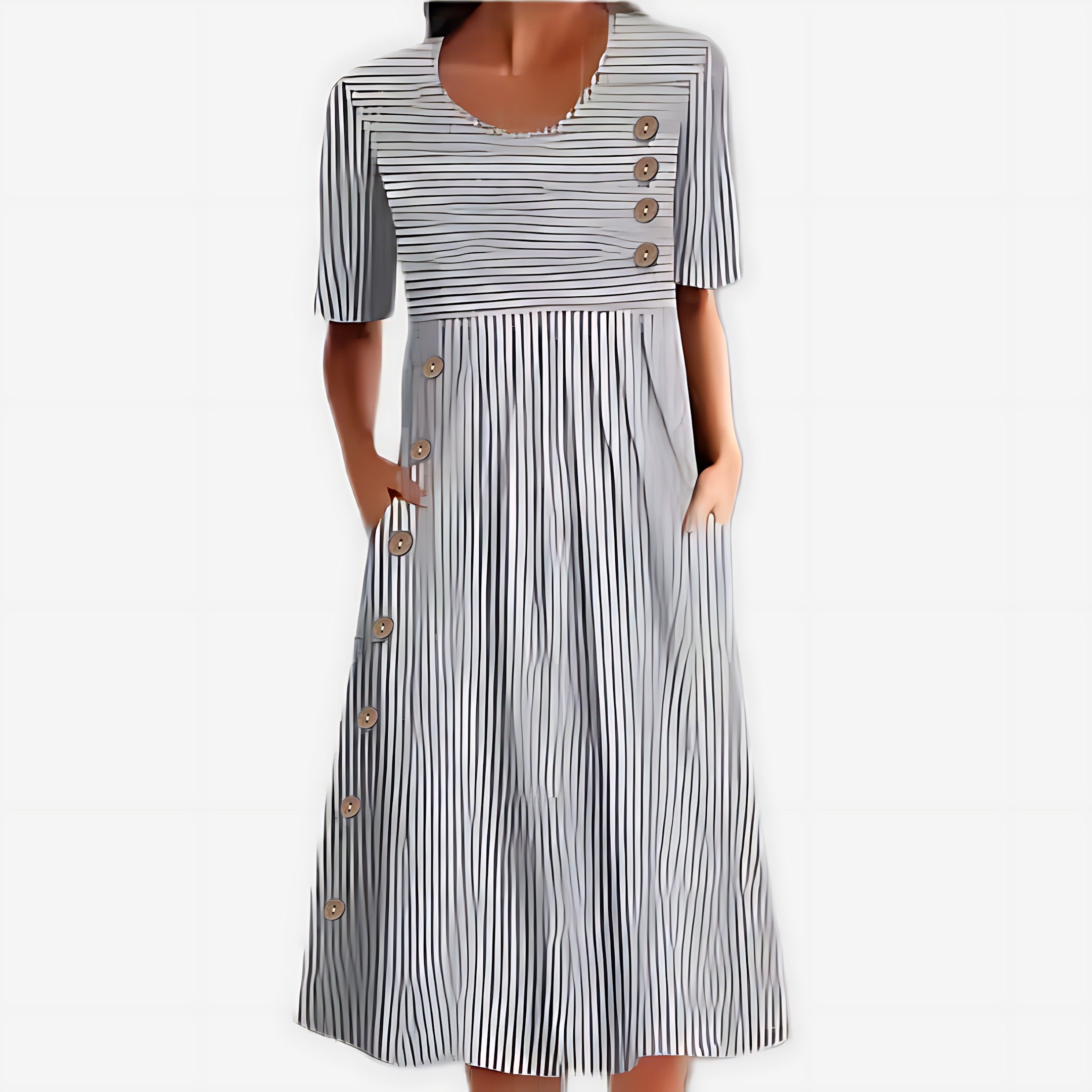 Short Sleeve A Line Midi Dress - Grey