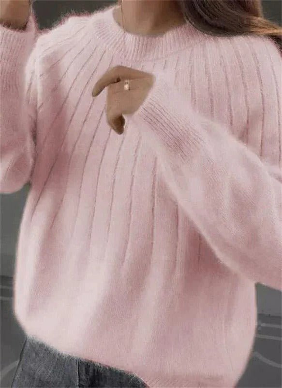 Women's Cropped Knit Wool Sweater - Light Pink