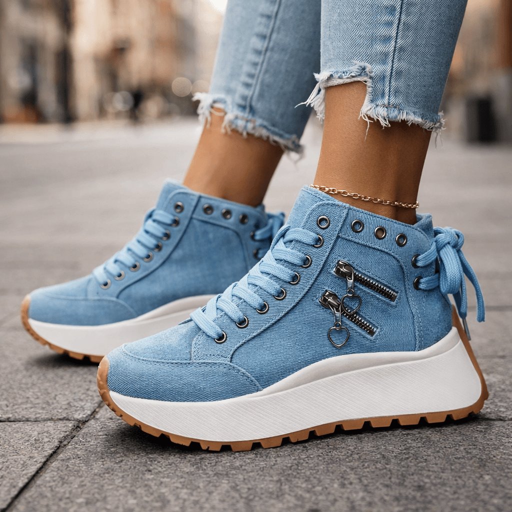 Women's Denim High-Top Platform Sneakers