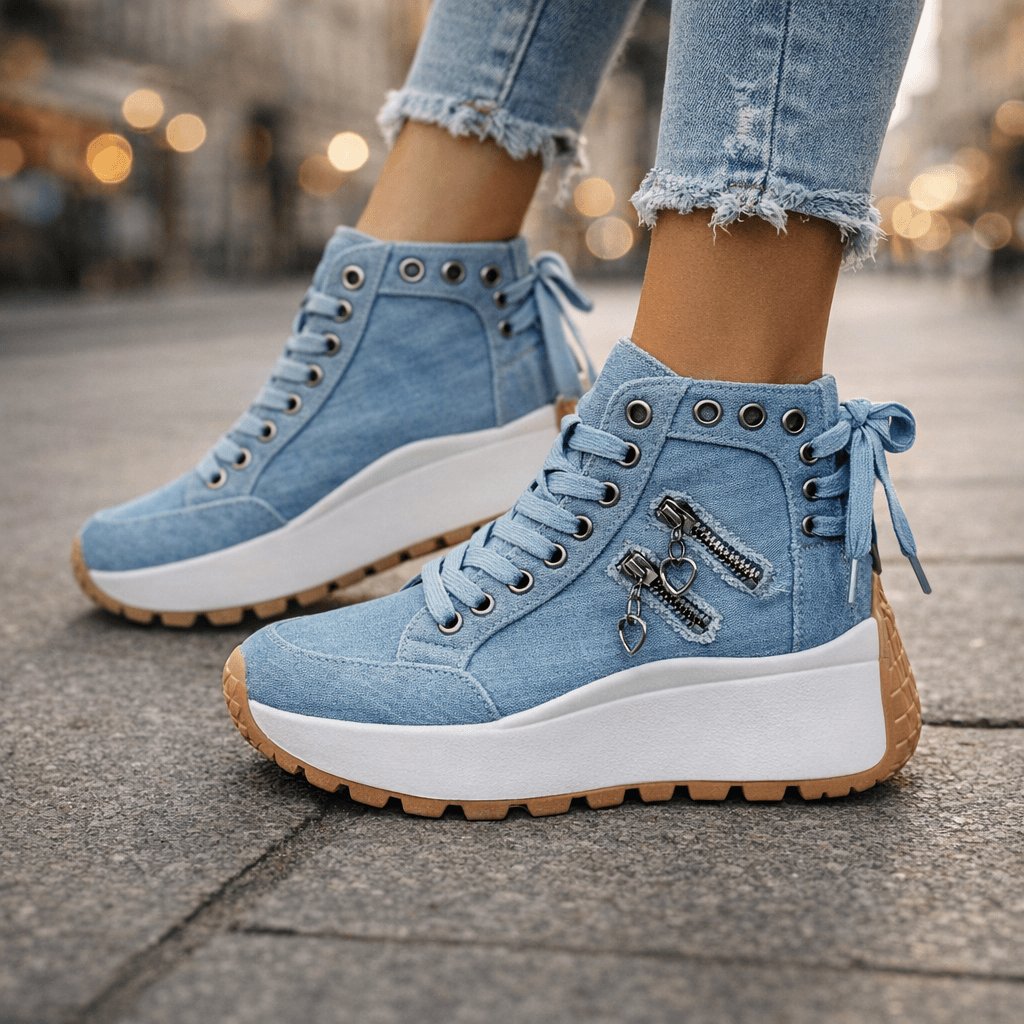Women's Denim High-Top Platform Sneakers