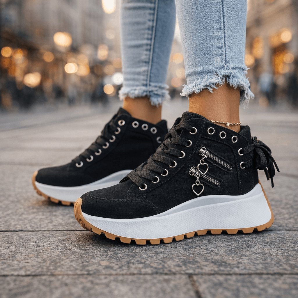 Women's Denim High-Top Platform Sneakers