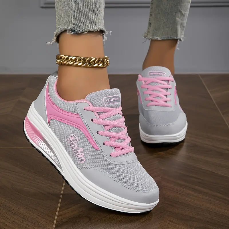 Women's Platform Wedge Sneakers - Grey/Pink