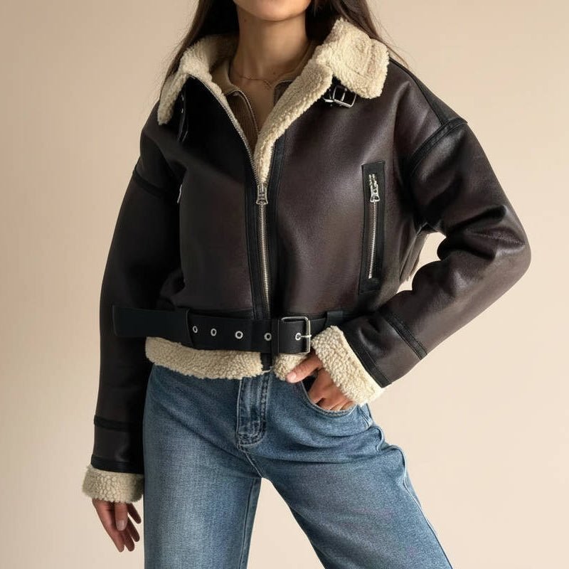 Women's Shearling-Lined Moto Jacket - M