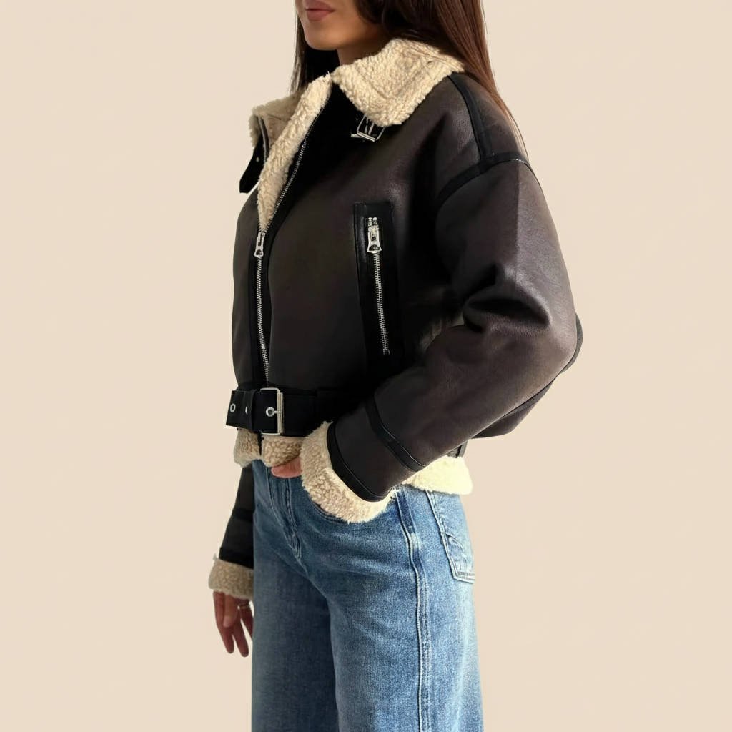 Women's Shearling-Lined Moto Jacket