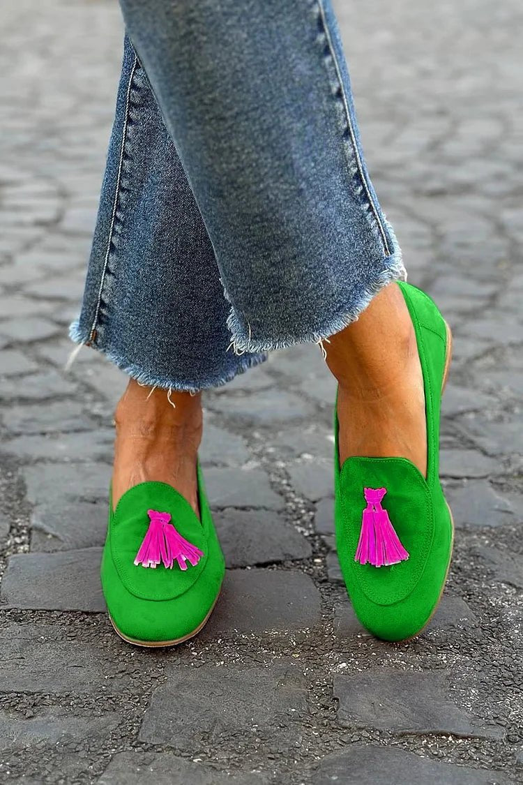 Women's Suede Tassel Loafers - Green