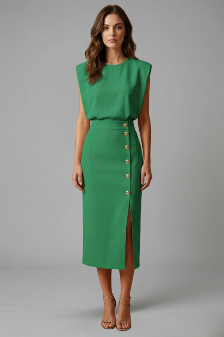 Sleeveless Cocktail Midi Dress - Green