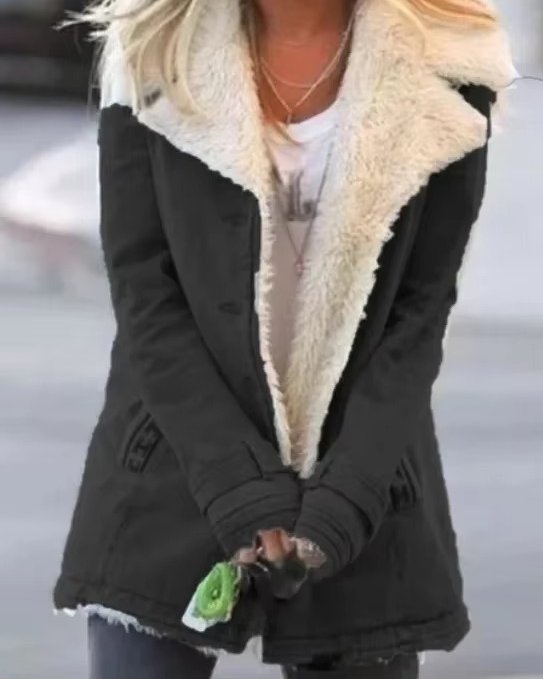 Women's Denim Faux Fur Jacket - Black