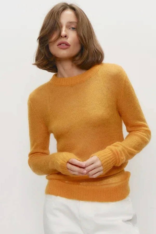Women's Mohair Crewneck Sweater - Yellow