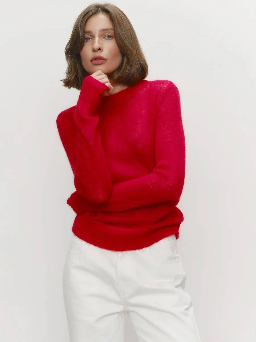 Women's Mohair Crewneck Sweater - Red