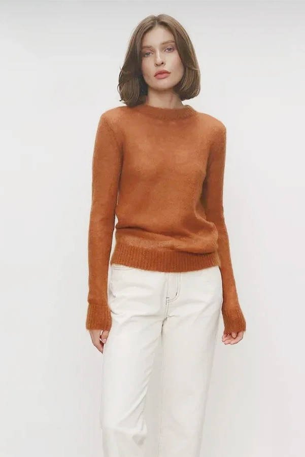 Women's Mohair Crewneck Sweater - Orange