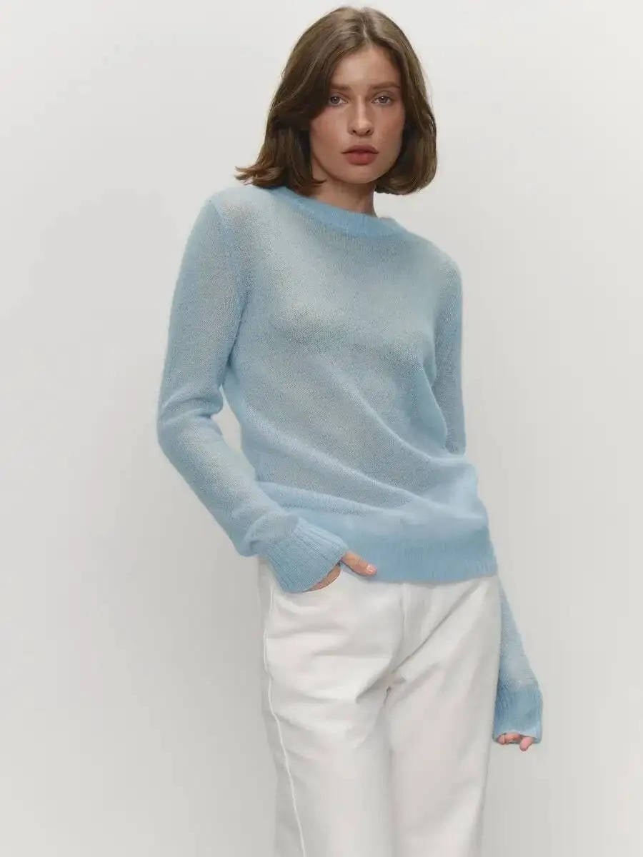 Women's Mohair Crewneck Sweater - Blue