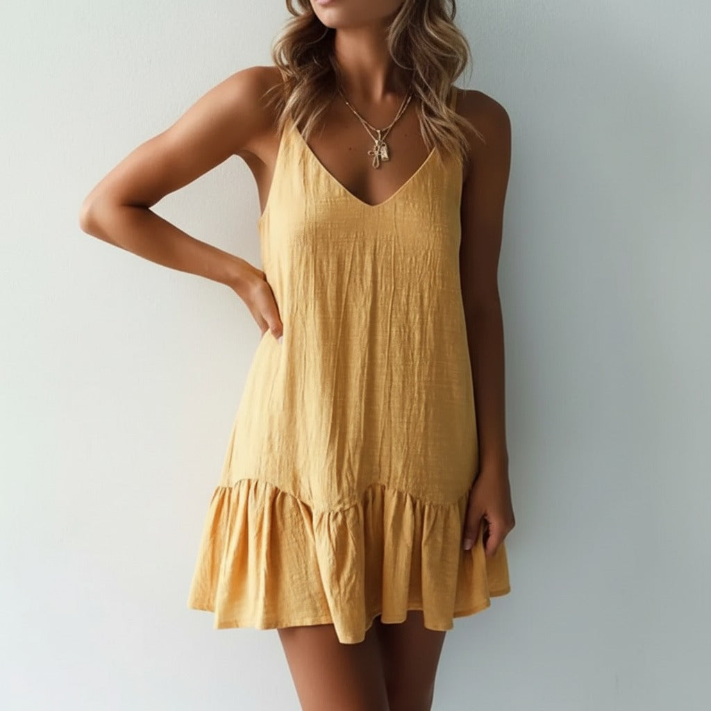 V Neck Ruffle Mini Dress