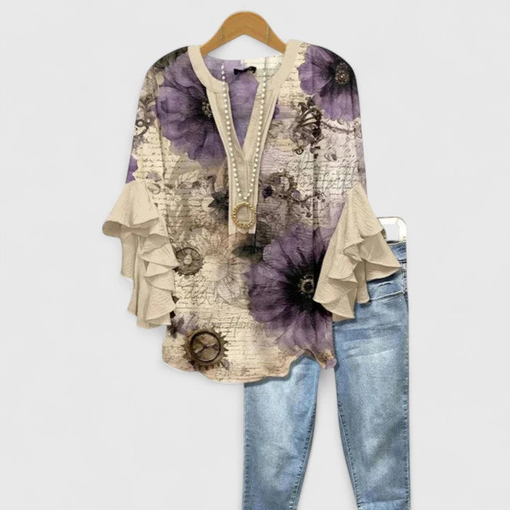 Sophie Women's Floral Ruffle Sleeve Blouse 10
