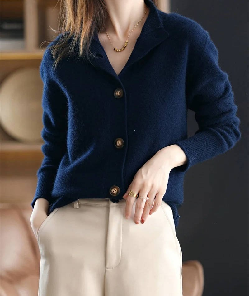Women's Wool Cardigan - Navy