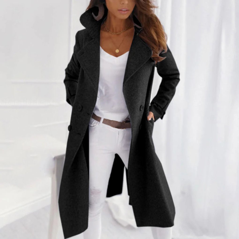 Women's Wool Trench Coat - Black
