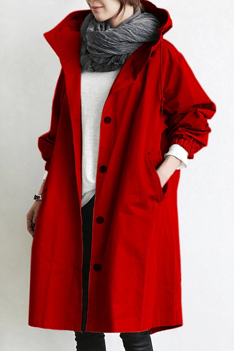 Women's Oversized Midi Trench Coat - Red