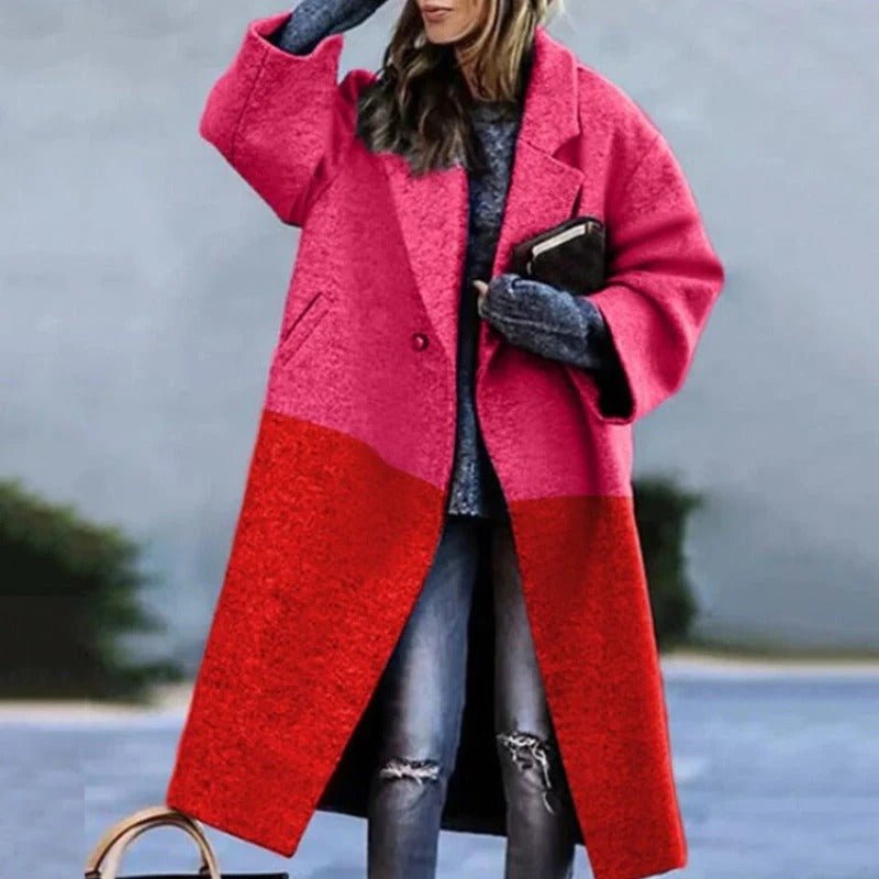 Women's Plaid Oversized Wool Coat - Red