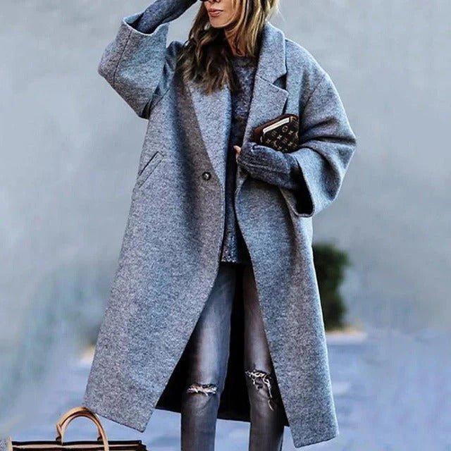 Women's Plaid Oversized Wool Coat - Gray