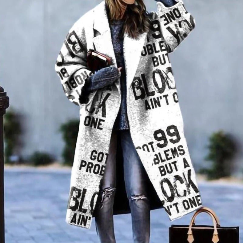 Women's Plaid Oversized Wool Coat - White