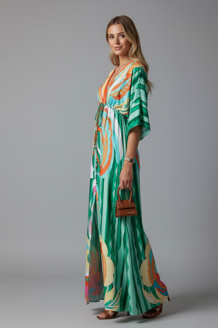Printed Kimono Maxi Dress