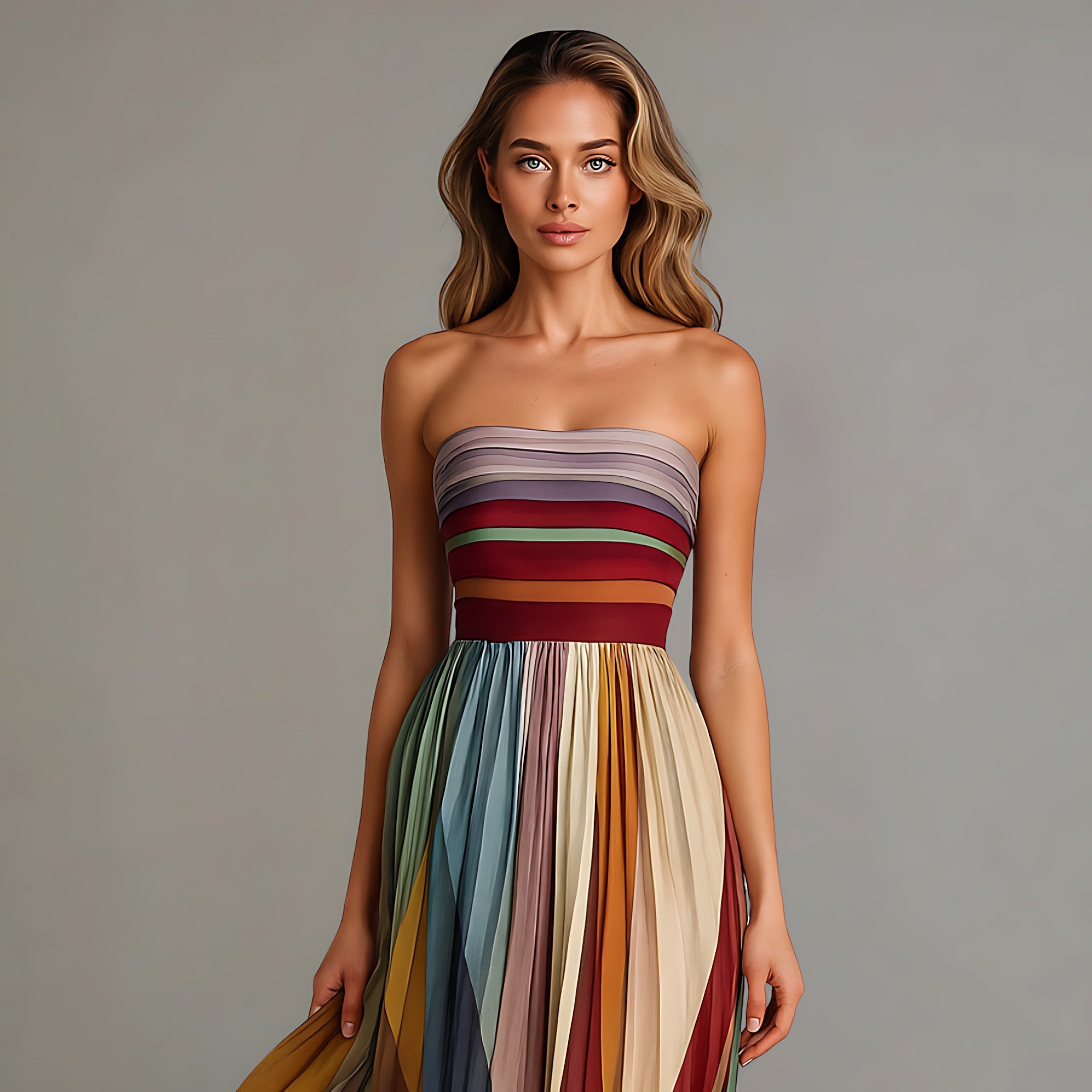 Strapless Striped Maxi Dress