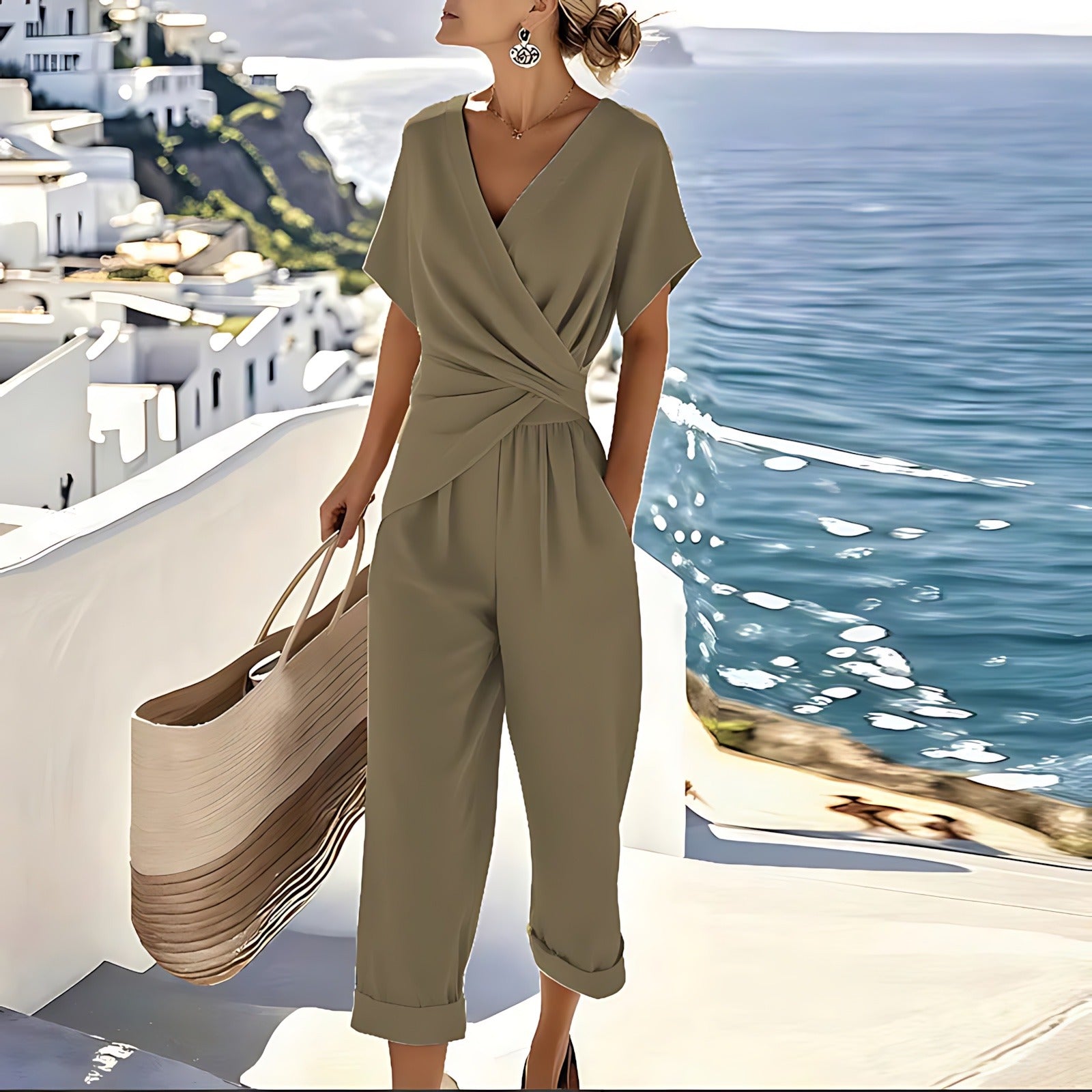 V Neck Wrap Jumpsuit